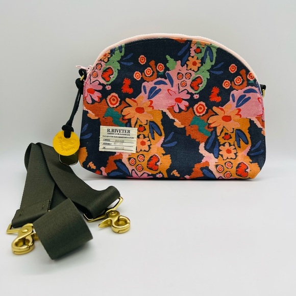 R. Riveter Handbags - R. Riveter Floral Canvas Crossbody Bag - Multicolor Gold Hardware